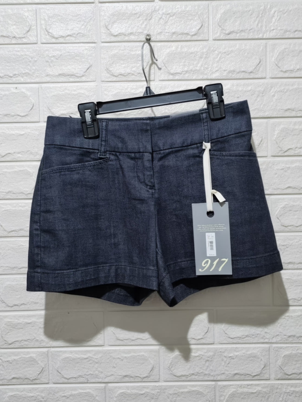 Women's Dark Blue Denim Jean Shorts with Clean Hem -